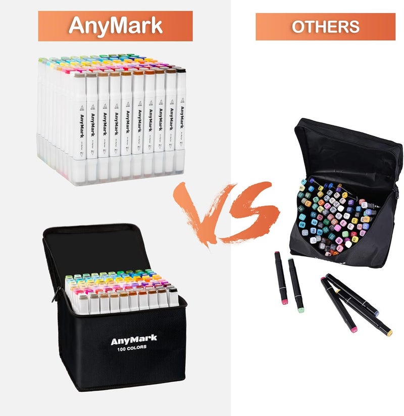 Anymark Alcohol Markers, 60 Colors Dual Tip Art Coloring Markers Set for Kids Adult Book Drawing Sketching Painting, Chisel & Fine, White Penholder - Image 4